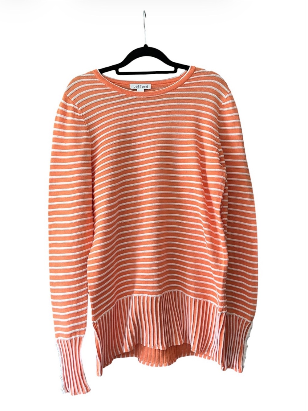 Belford Orange & White Striped Pima Cotton Sweater Size L